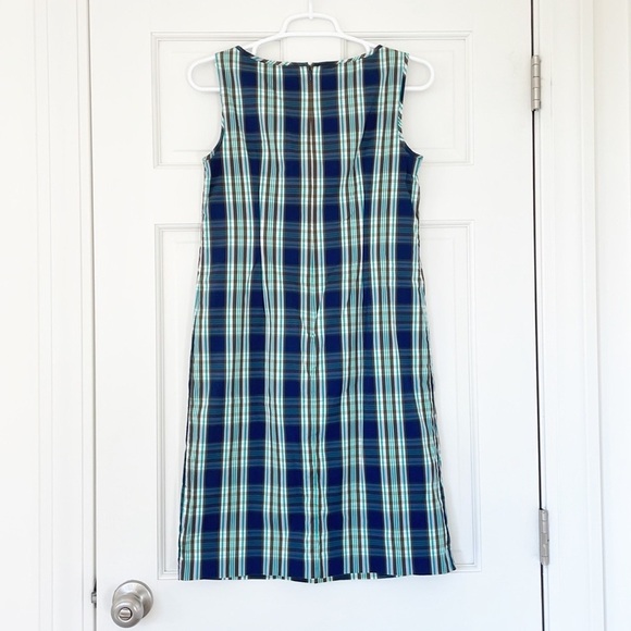 TALBOTS dress size 2P petite blue green plaid lined cotton shift sleeveless - Picture 2 of 6
